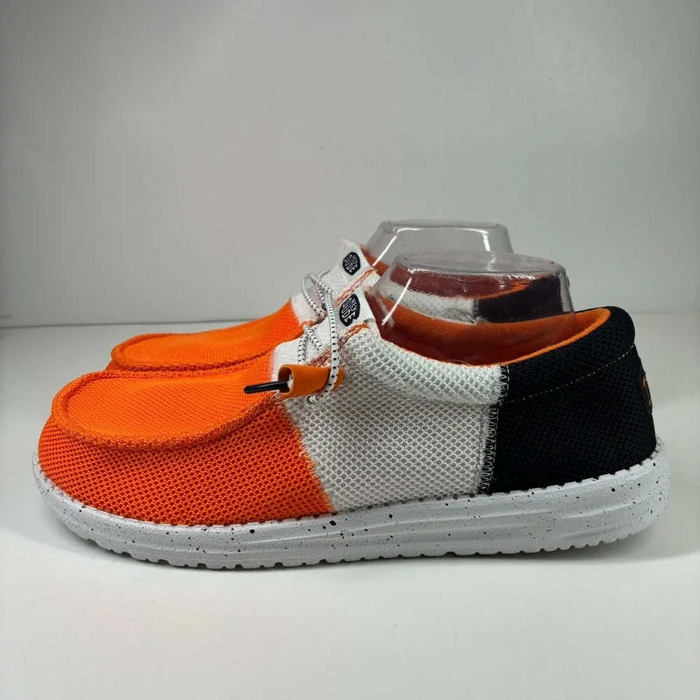 HEY DUDE Wally Tri Varsity Men's US 10 Orange White Mesh Casual Slip-On Shoes
